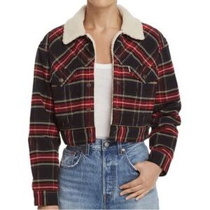 Levi's Cream Sherpa Jacket with Corduroy Plaid Accents Sz XS